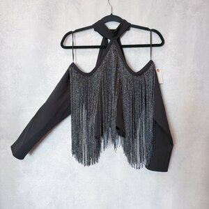 Lefon Womens Fringe Boho Blouse Top Long Sleeves Shoulder Off Halter Size 40